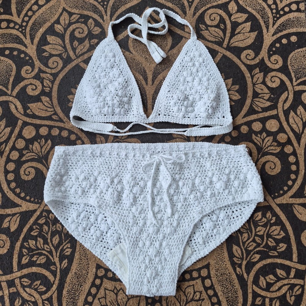 Handmade Bra Crochet Matching Set White Bikini